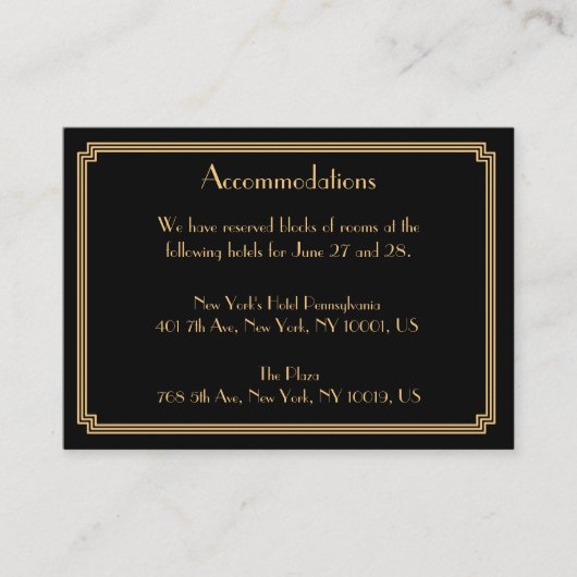 Great Gatsby Zwarte Trouwaccommodatiekaarten Informatiekaartje (Voorkant)