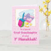 Great Granddaughter First Hanukkah Blue Dreidel Kaart (Gele Bloem)