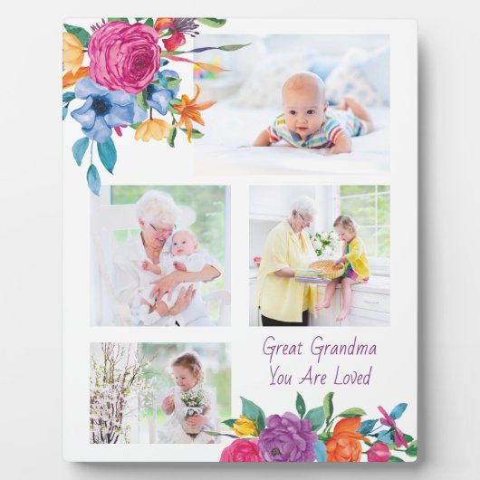 Great Grandma 4 Photo Vibrant Floral Lijst Fotoplaat (Voorkant)