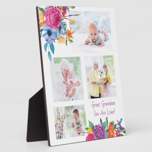 Great Grandma 4 Photo Vibrant Floral Lijst Fotoplaat (Zijkant)