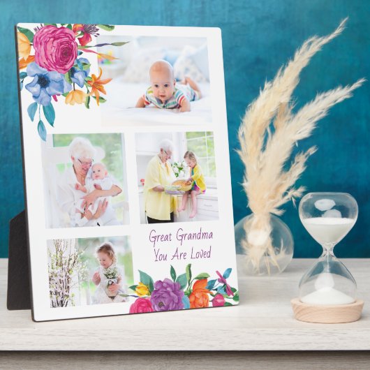 Great Grandma 4 Photo Vibrant Floral Lijst Fotoplaat (Zijkant)