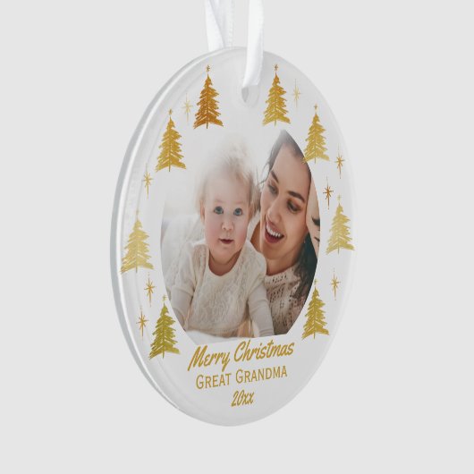 Great Grandma Kerstfoto White en Gold Ornament (voorkant)