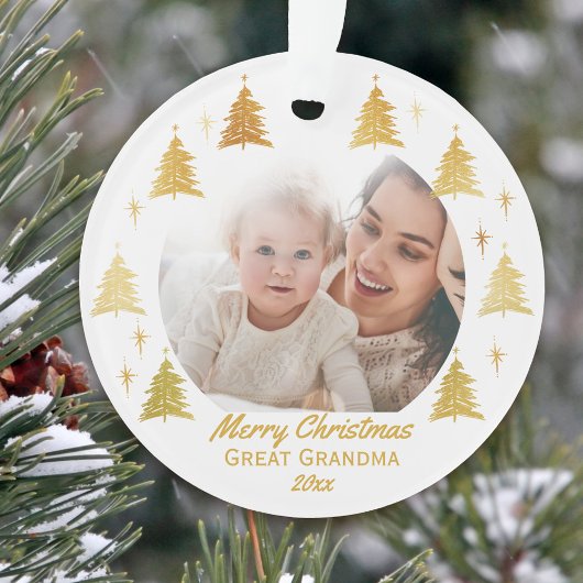 Great Grandma Kerstfoto White en Gold Ornament