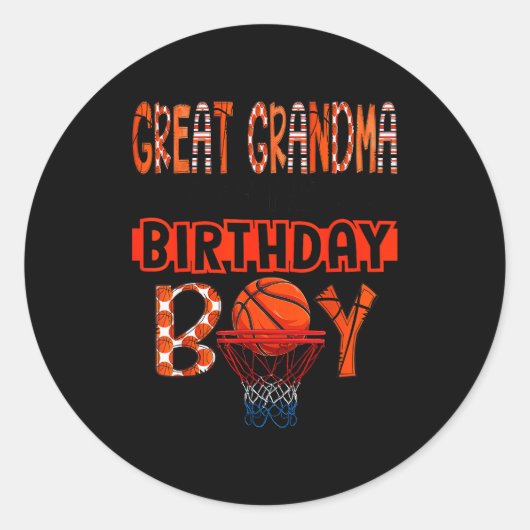 Great Grandma Of The Birthday Boy Basketball Party Ronde Sticker (Voorkant)