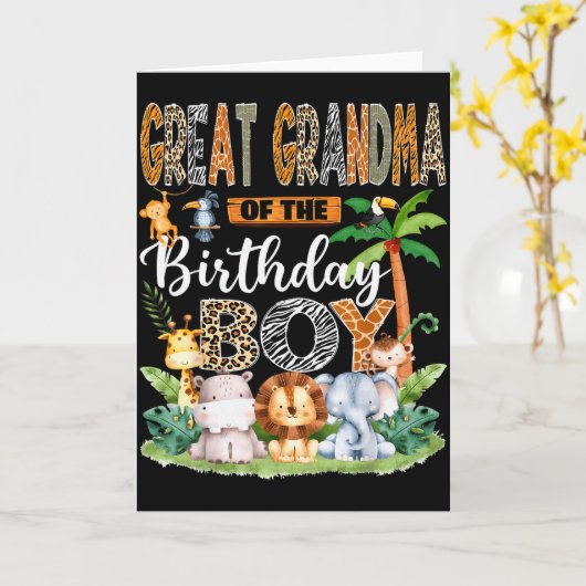 Great Grandma Of The Birthday Boy Jungle Safari An Kaart (Gele Bloem)