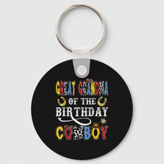 Great Grandma Of The Birthday Cowboy Western Rodeo Sleutelhanger (Voorkant)