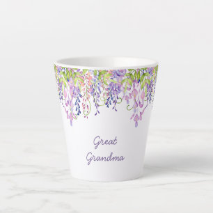 Great Grandma Paarse Wisteria Waterverf Floral Latte Mok