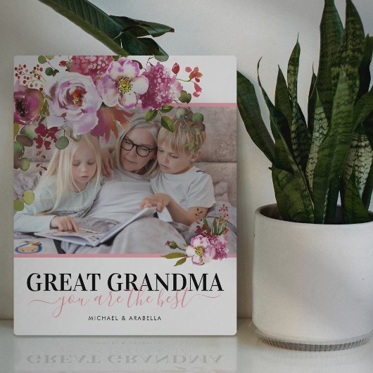 Great Grandma Pink Floral Photo Plaque Fotoplaat