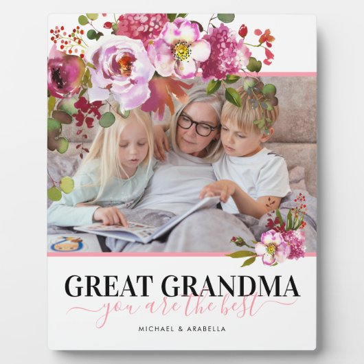 Great Grandma Pink Floral Photo Plaque Fotoplaat (Voorkant)