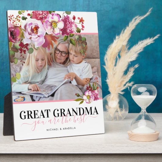 Great Grandma Pink Floral Photo Plaque Fotoplaat (Zijkant)