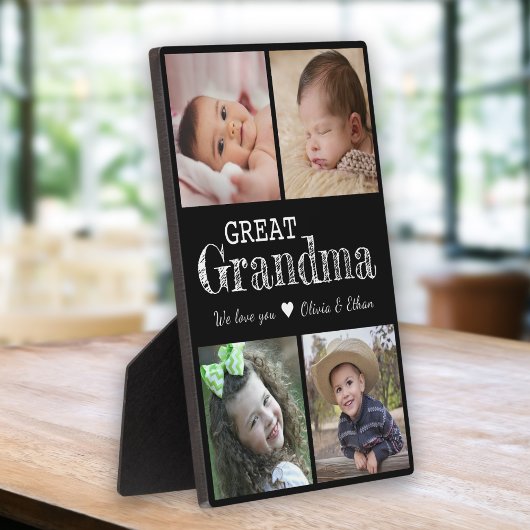 Great Grandma We Love You 4 Photo Collage Black Fotoplaat