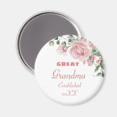 Great Grandma Year Established Custom Pink Roses Magneet (Voorkant / Achterkant)
