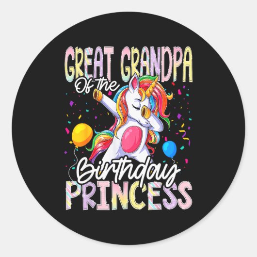 Great Grandpa Of The Birthday Princess Dabbing Uni Ronde Sticker (Voorkant)
