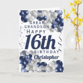 Great Grandson 16th Birthday Navy Balloon Kaart (Gele Bloem)