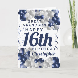 Great Grandson 16th Birthday Navy Balloon Kaart