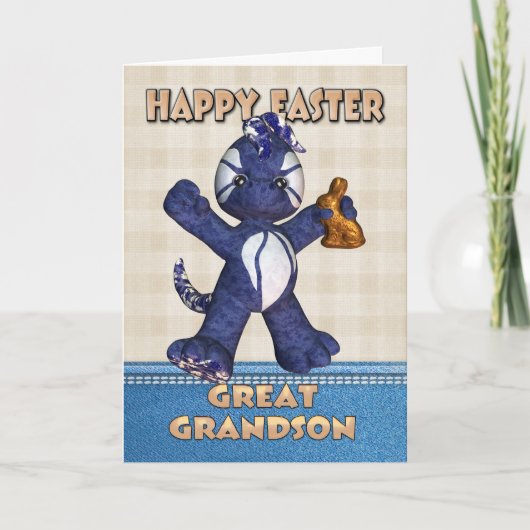 Great Grandson Easter Card - Denim Dragon Chocolat Feestdagen Kaart (Voorkant)