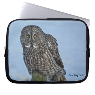 Great Grey Owl Raptor Winter Wildlife Foto Laptop Sleeve