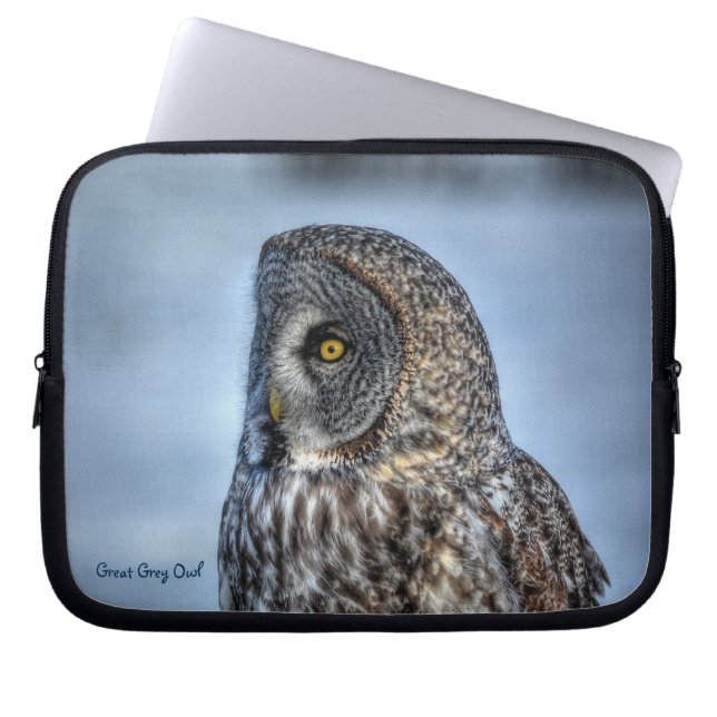 Great Grey Owl Raptor Winter Wildlife Foto Laptop Sleeve (Voorkant)