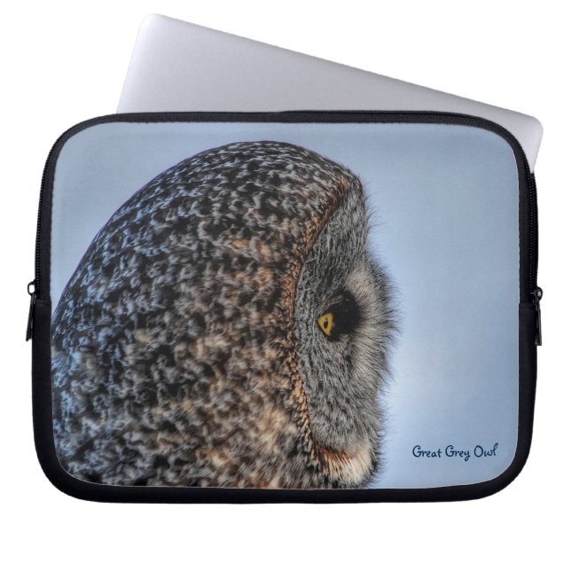 Great Grey Owl Raptor Winter Wildlife Foto Laptop Sleeve (Voorkant)