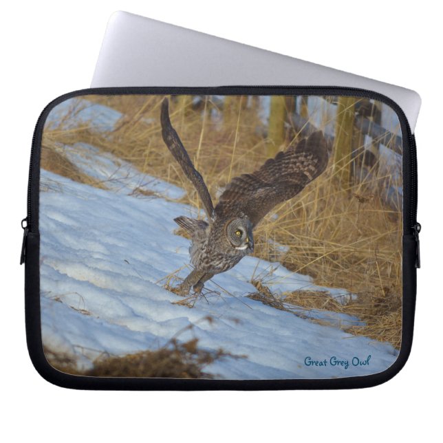 Great Grey Owl Raptor Winter Wildlife Foto Laptop Sleeve (Voorkant)