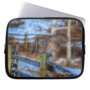 Great Grey Owl Raptor Winter Wildlife Foto Laptop Sleeve