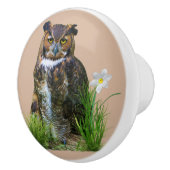 Great Horned Owl and Flower Keramische Knop (Rechts)