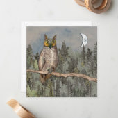 Great Horned Owl and Moon Blank Note Card Notitiekaartje (Voorkant / Achterkant in situ)