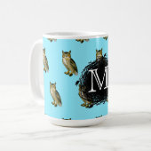 Great Horned Owl Blue Pattern Monogram Koffiemok (Voorkant links)