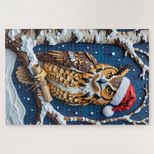 Great Horned Owl Christmas Scroll Bearer Hat Legpuzzel (Horizontaal)