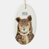 Great Horned Owl Dated Kerstversiering Keramisch Ornament (Rechts)