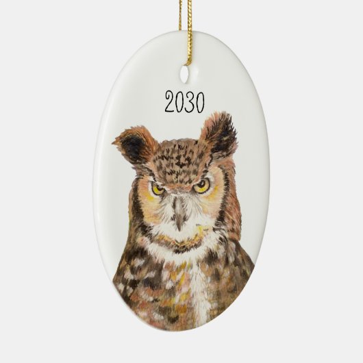 Great Horned Owl Dated Kerstversiering Keramisch Ornament (Rechts)