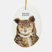 Great Horned Owl Dated Kerstversiering Keramisch Ornament (Voorkant)
