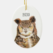Great Horned Owl Dated Kerstversiering Keramisch Ornament (Achterkant)