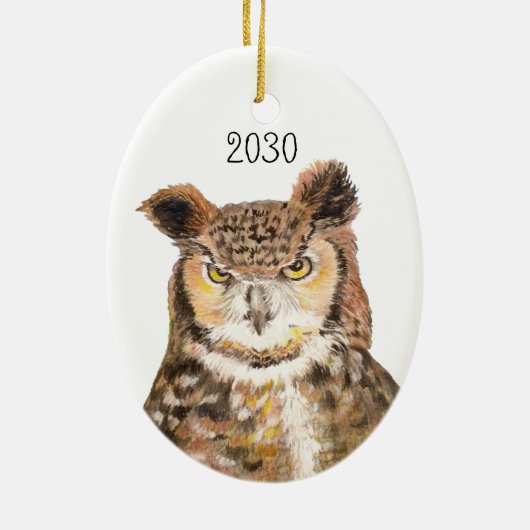 Great Horned Owl Dated Kerstversiering Keramisch Ornament (Achterkant)