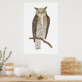 Great Horned Owl Drawing Art Poster (Keuken)