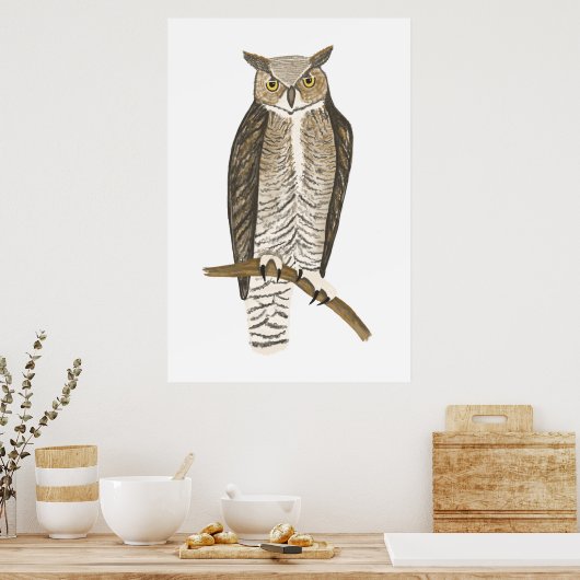 Great Horned Owl Drawing Art Poster (Keuken)