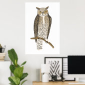 Great Horned Owl Drawing Art Poster (Thuiskantoor)