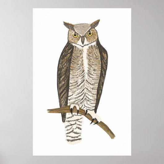 Great Horned Owl Drawing Art Poster (Voorkant)