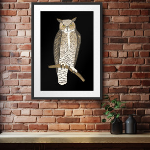 Great Horned Owl Drawing Art Poster