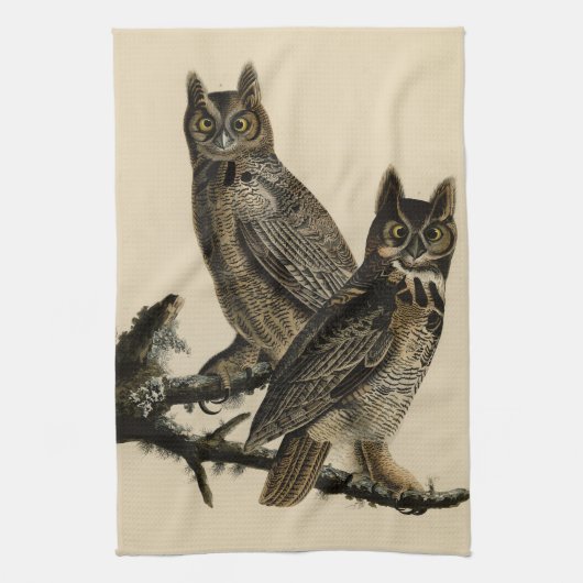 Great Horned Owl from Audubon's Birds of America Theedoek (Verticaal)