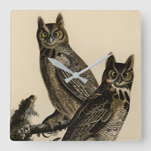 Great Horned Owl from Audubon's Birds of America Vierkante Klok (Voorkant)