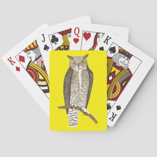 Great Horned Owl Illustrated Fierce Bird Pokerkaarten (Achterkant)