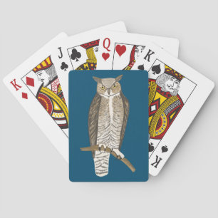 Great Horned Owl Illustrated Fierce Bird Pokerkaarten
