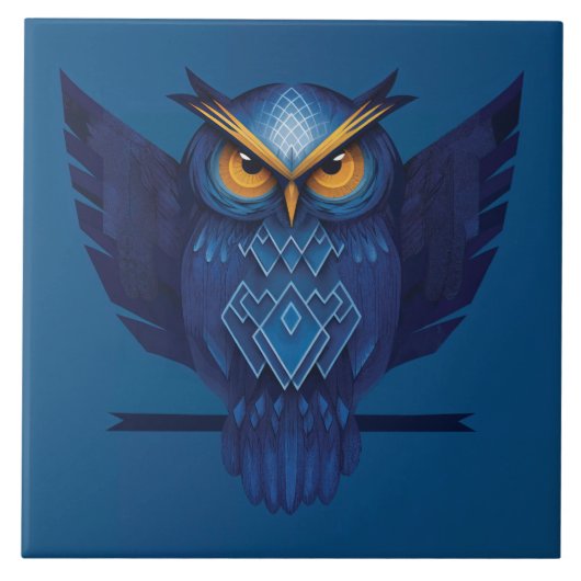 Great Horned Owl In Blue Tegeltje (Voorkant)