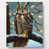 Great Horned Owl in Winter Digital Art Tabletop Fotoplaat (Voorkant)