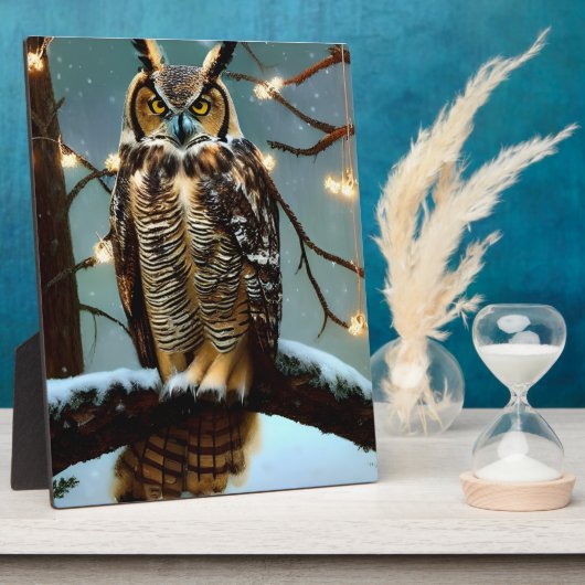 Great Horned Owl in Winter Digital Art Tabletop Fotoplaat (Zijkant)
