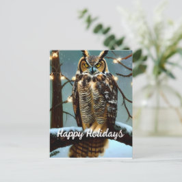 Great Horned Owl in Winter Holiday Briefkaart