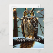 Great Horned Owl in Winter Holiday Briefkaart (Voorkant / Achterkant)