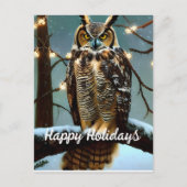 Great Horned Owl in Winter Holiday Briefkaart (Voorkant)