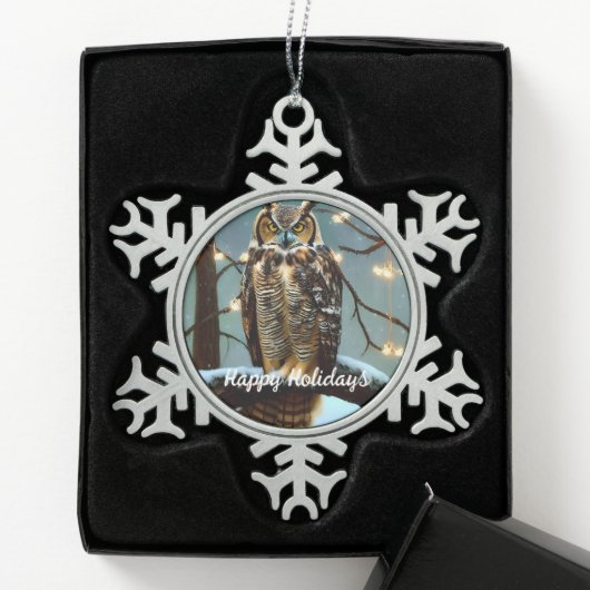 Great Horned Owl in Winter Tin Sneeuwvlok Ornament (Kistje)